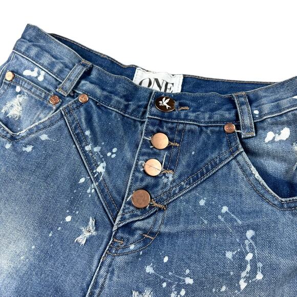 ONE TEASPOON Hawks Shorts Distressed Splatter Denim Size 26 Button Fly Blue - Picture 7 of 7